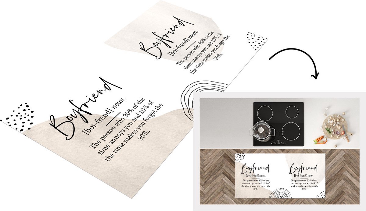 KitchenYeah Keukenloper - Loper keuken - Woordenboek - Boyfriend - Quotes - 120x60 cm - Keukenloper vinyl Multicolor