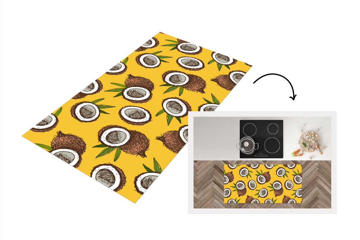 KitchenYeah Keukenloper - Loper keuken - Kokosnoot - Hawaii - Tropisch - Bladeren - Design - 120x60 cm - Keukenloper vinyl Multicolor