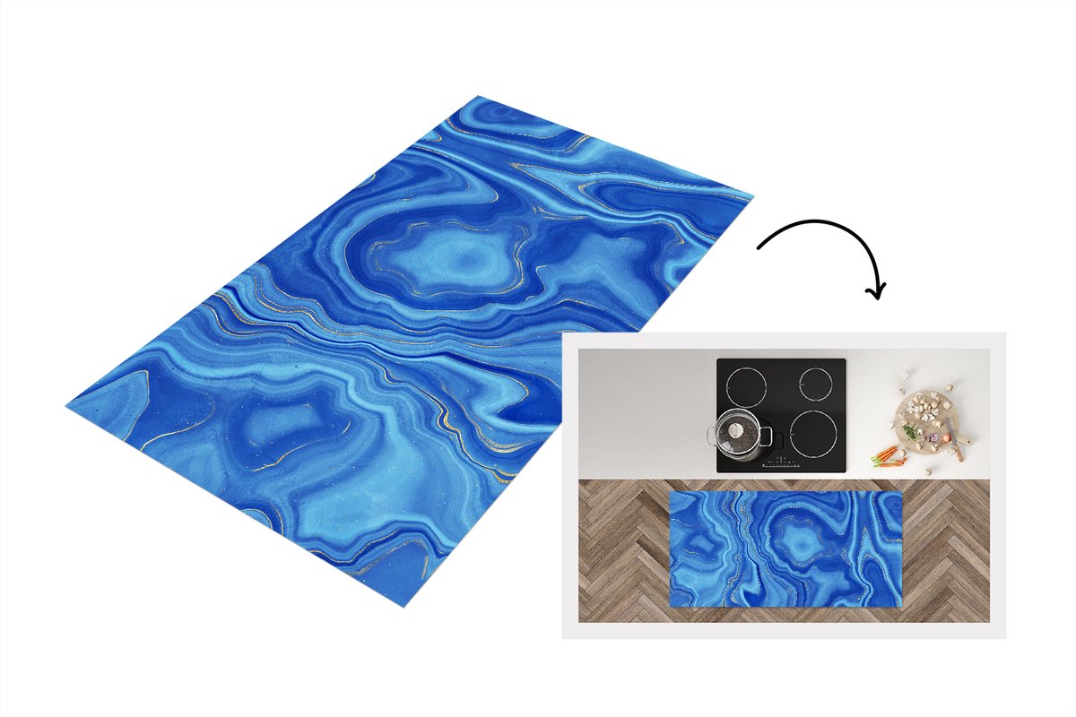 KitchenYeah Keukenloper - Loper keuken - Marmer - Blauw - Hemel - 120x60 cm - Keukenloper vinyl Multicolor