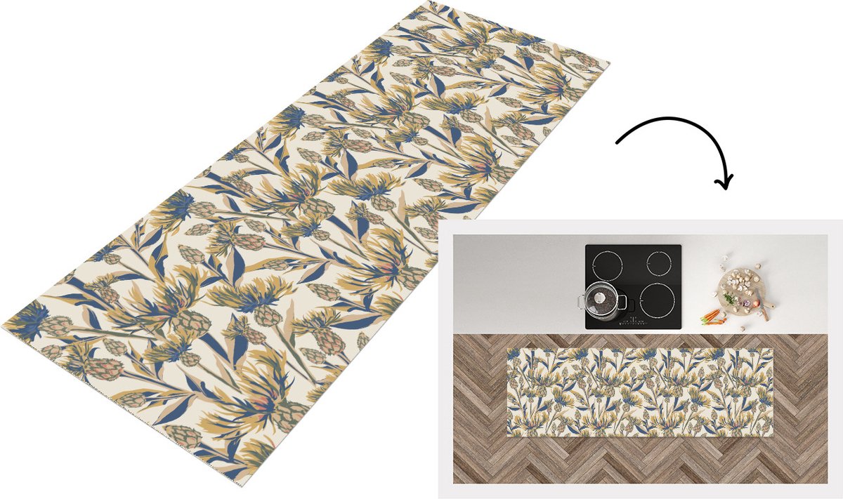 KitchenYeah Keukenloper - Loper keuken - Bloemen - Patroon - Design - Natuur - 150x50 cm - Keukenloper vinyl Multicolor