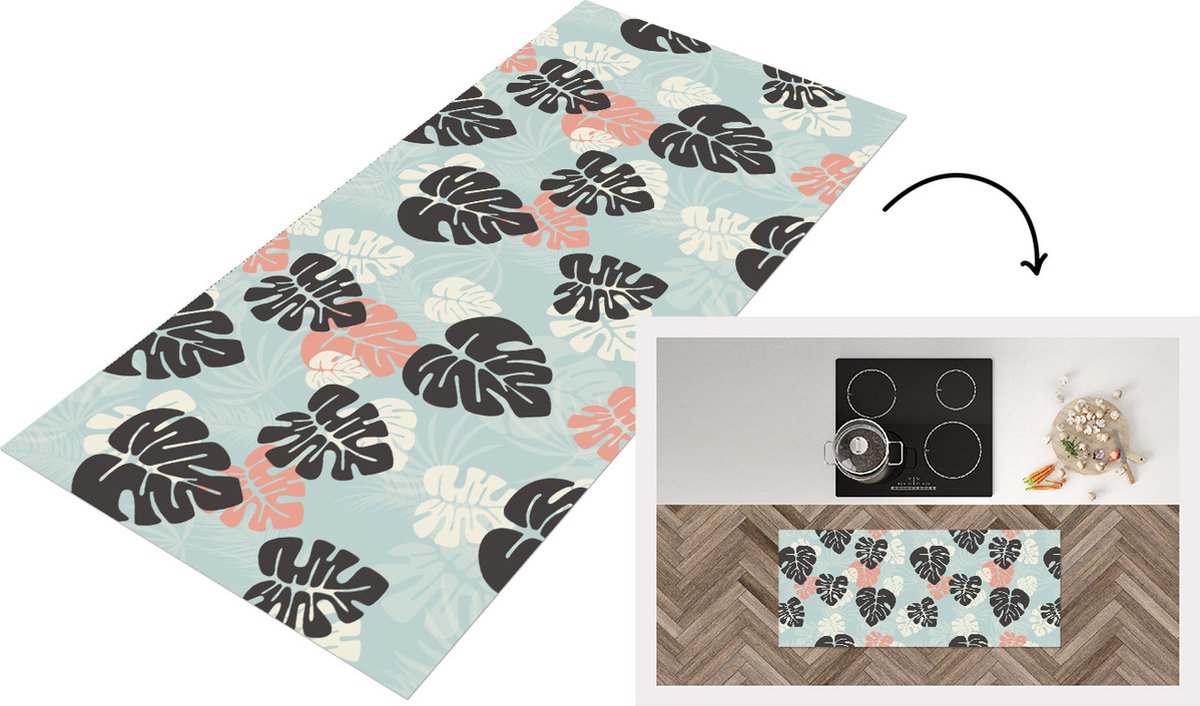 KitchenYeah Keukenloper - Loper keuken - Bladeren - Monstera - Hawaii - Patronen - 120x50 cm - Keukenloper vinyl Multicolor