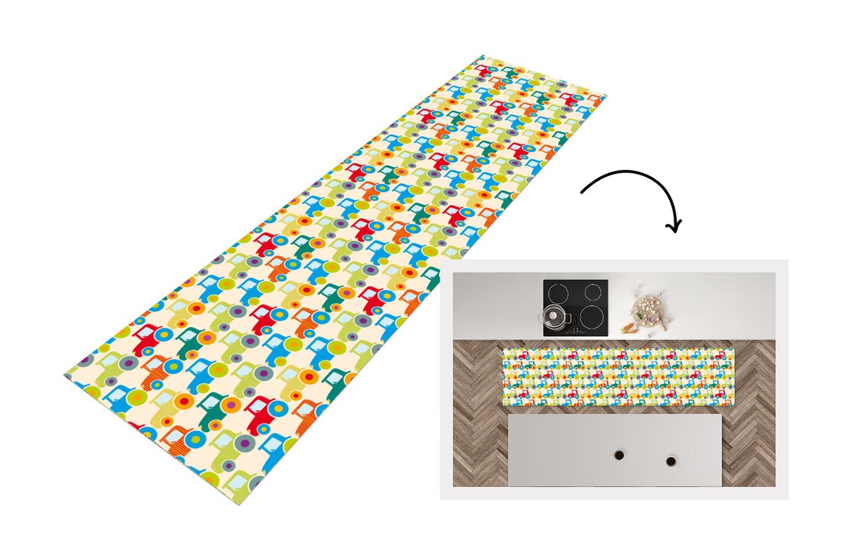 KitchenYeah Keukenloper - Loper keuken - Patronen - Trekker - Kleuren - 200x50 cm - Keukenloper vinyl Multicolor