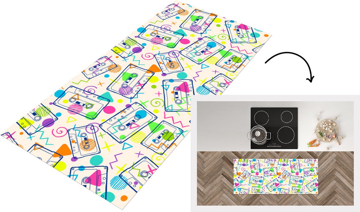 KitchenYeah Keukenloper - Loper keuken - Patronen - Retro - Cassette - Jaren 80 - Keukenloper vinyl Multicolor