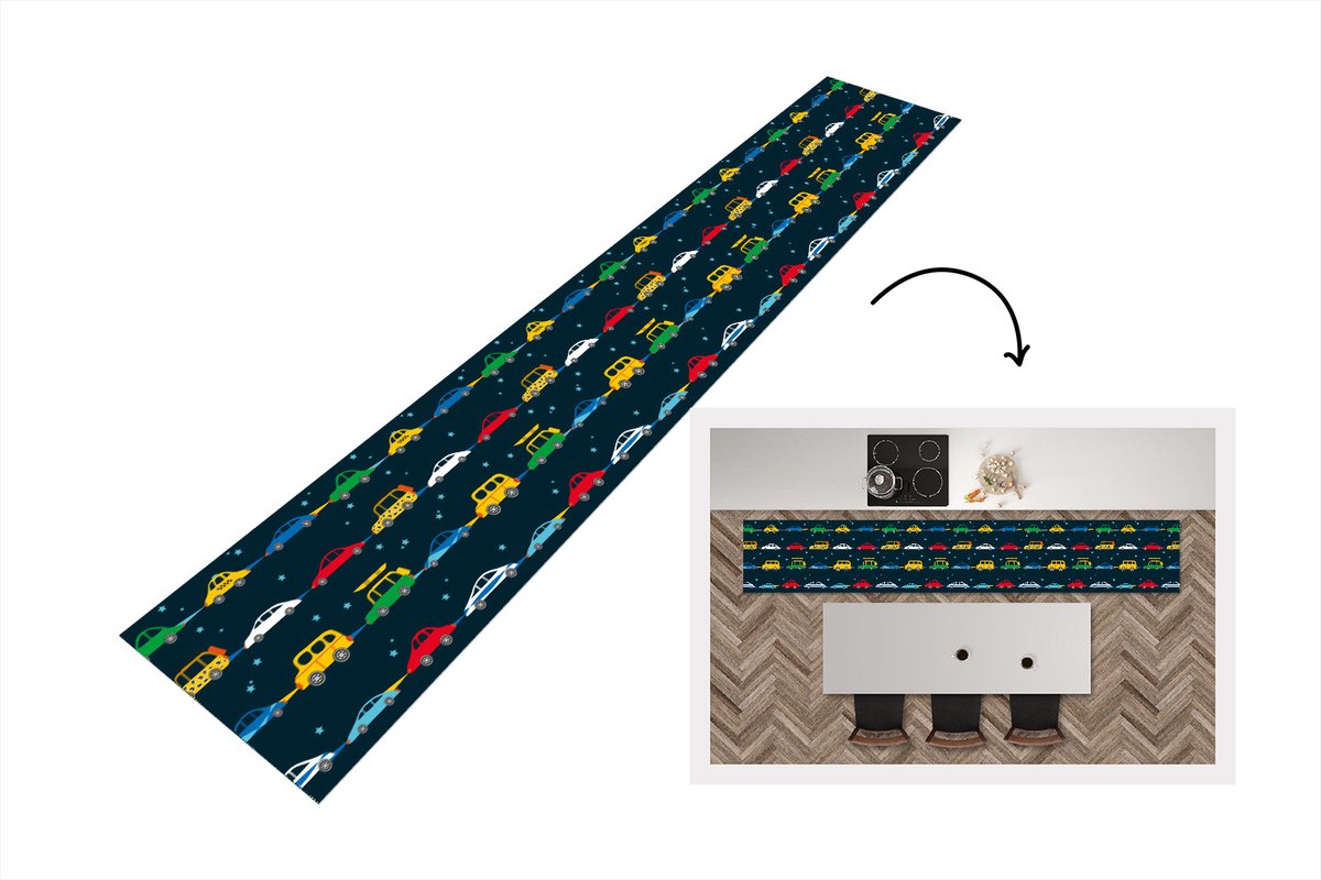 KitchenYeah Keukenloper - Loper keuken - Patronen - Auto - Ruimte - 300x50 cm - Keukenloper vinyl Multicolor
