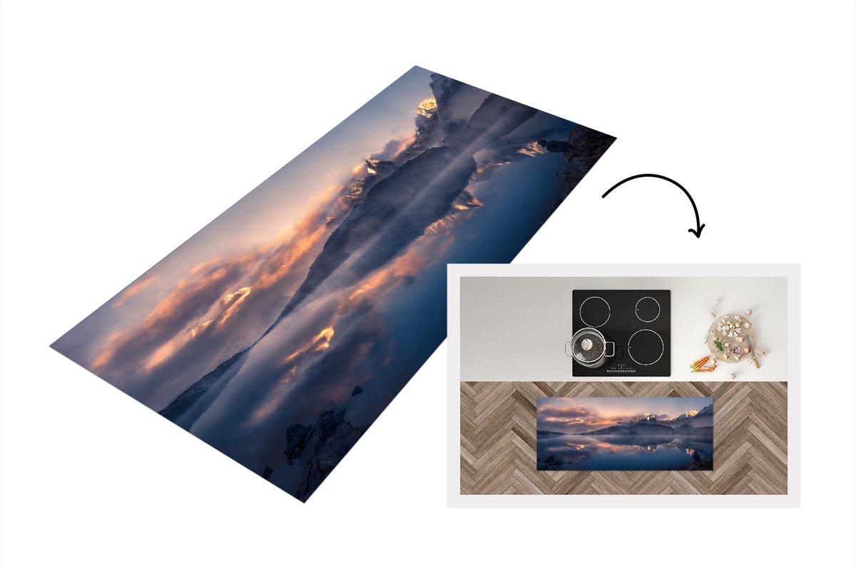 KitchenYeah Keukenloper - Loper keuken - Winters landschap bij zonsondergang - 120x50 cm - Keukenloper vinyl Multicolor