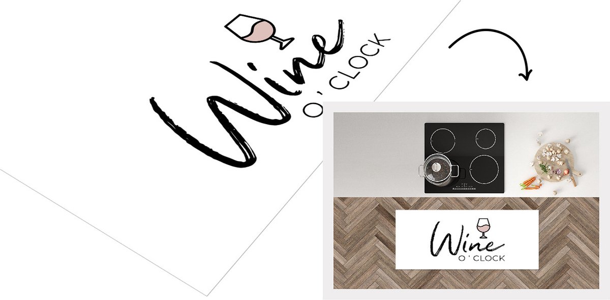 KitchenYeah Keukenloper - Loper keuken - Wijn - Quotes - Spreuken - Wine o'clock - Keukenloper vinyl Multicolor