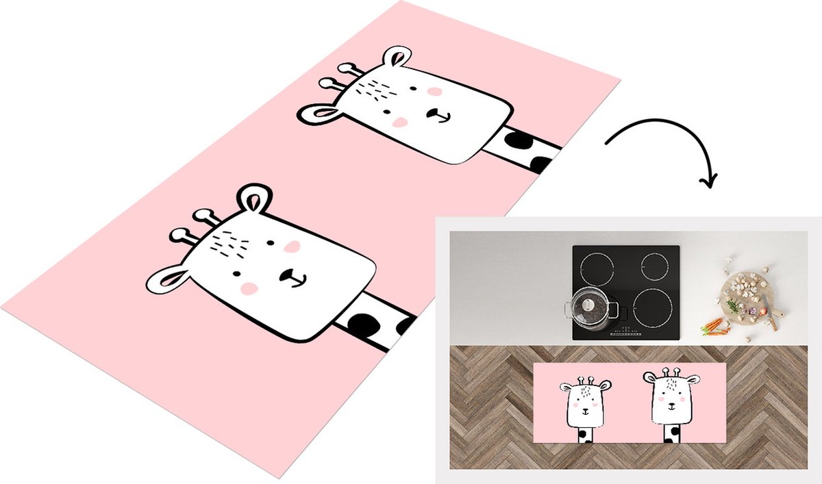 KitchenYeah Keukenloper - Loper keuken - Giraffe - Dieren - Roze - 120x50 cm - Keukenloper vinyl Multicolor