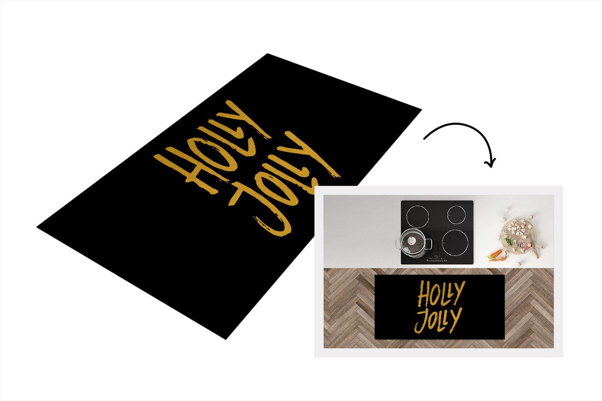 KitchenYeah Keukenloper - Loper keuken - Holly jolly - Quotes - Kerst - Goud - Spreuken - Keukenloper vinyl, foto 2