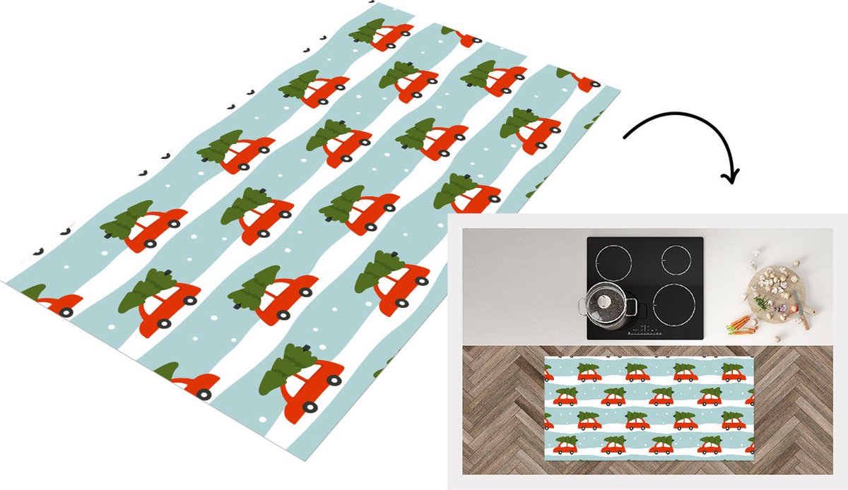 KitchenYeah Keukenloper - Loper keuken - Kerst - Kerstboom - Design - 120x60 cm - Keukenloper vinyl Multicolor
