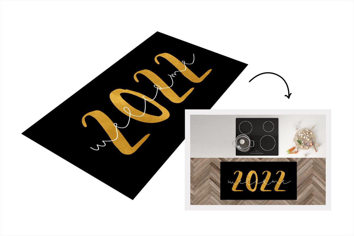 KitchenYeah Keukenloper - Loper keuken - Nieuwjaar - Welcome 2022 - Goud - Spreuken - Quotes - 120x60 cm - Keukenloper vinyl Multicolor