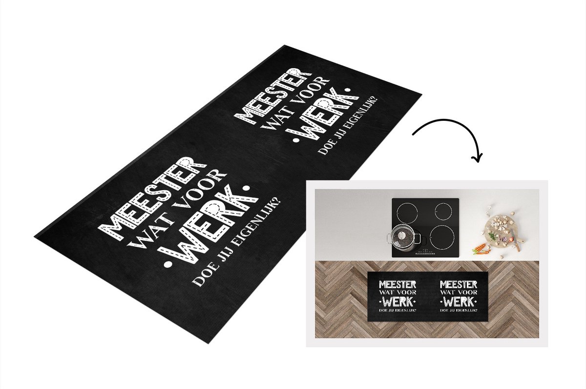 KitchenYeah Keukenloper - Loper keuken - Quotes - Spreuken - Meester - Meester wat voor werk doe jijlijk? - 120x50 cm - Keukenloper vinyl Multicolor