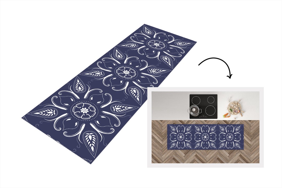 KitchenYeah Keukenloper - Loper keuken - Design - Mandala - Bohemian - 180x60 cm - Keukenloper vinyl Multicolor
