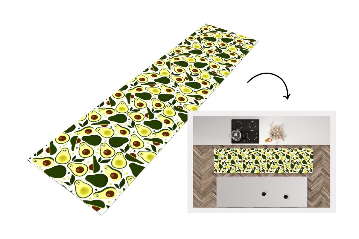 KitchenYeah Keukenloper - Loper keuken - Patroon - Avocado - Fruit - Patroon - 240x60 cm - Keukenloper vinyl Multicolor