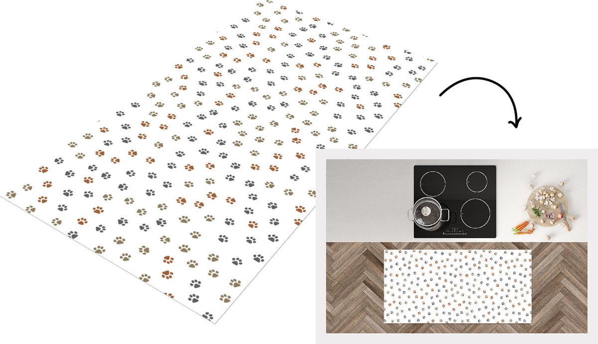 KitchenYeah Keukenloper - Loper keuken - Katten - Pootafdruk - Huisdieren - Patronen - 120x60 cm - Keukenloper vinyl Multicolor
