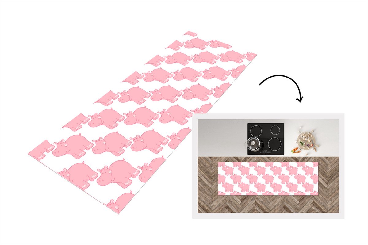 KitchenYeah Keukenloper - Loper keuken - Nijlpaard - Roze - Meisje - Kind - Patronen - Keukenloper vinyl, foto 4
