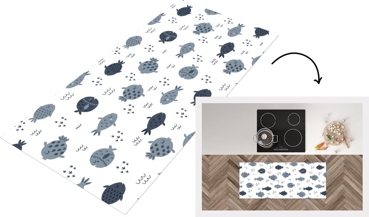 KitchenYeah Keukenloper - Loper keuken - Patronen - Jongens - Vissen - Kinderen - 120x50 cm - Keukenloper vinyl Multicolor