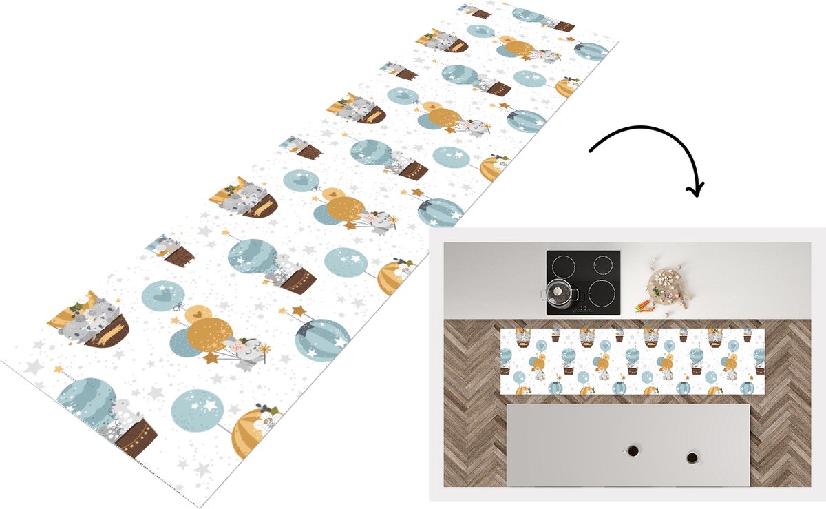 KitchenYeah Keukenloper - Loper keuken - Jongens - Patronen - Luchtballon - Kinderen - 240x60 cm - Keukenloper vinyl Multicolor