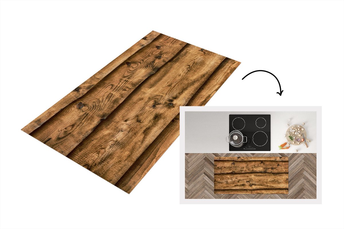 KitchenYeah Keukenloper - Loper keuken - Vintage - Bruin - Planken - Houten - Keukenloper vinyl, foto 2