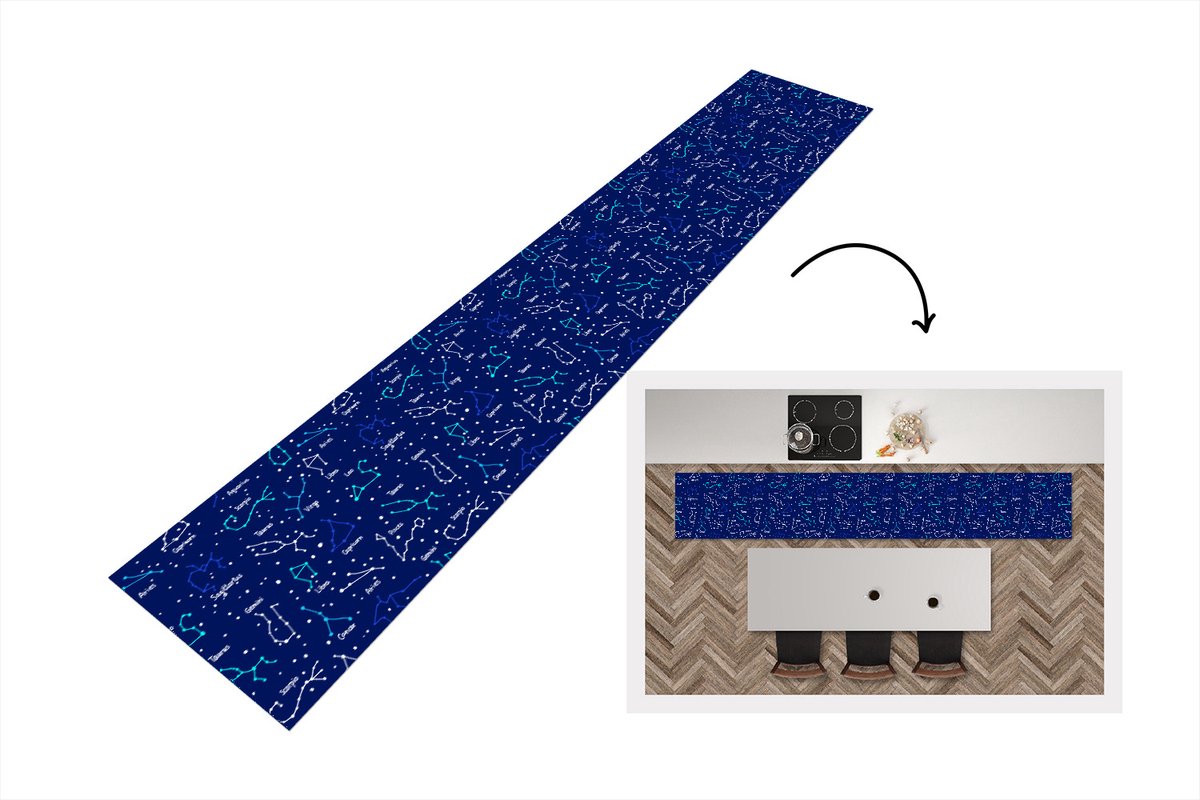 KitchenYeah Keukenloper - Loper keuken - Zodiac - Sterrenhemel - Nacht - Patronen - Jongens - 300x50 cm - Keukenloper vinyl Multicolor