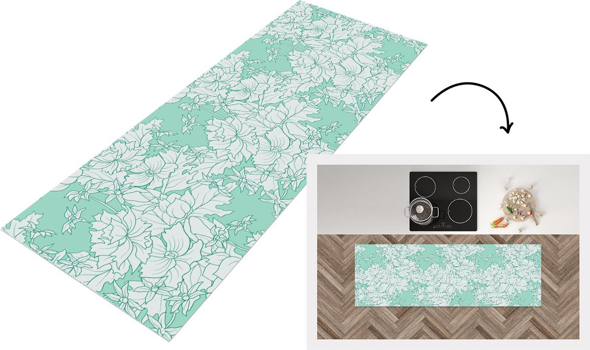 KitchenYeah Keukenloper - Loper keuken - Patronen - Vintage - Bloemen - 180x60 cm - Keukenloper vinyl Multicolor