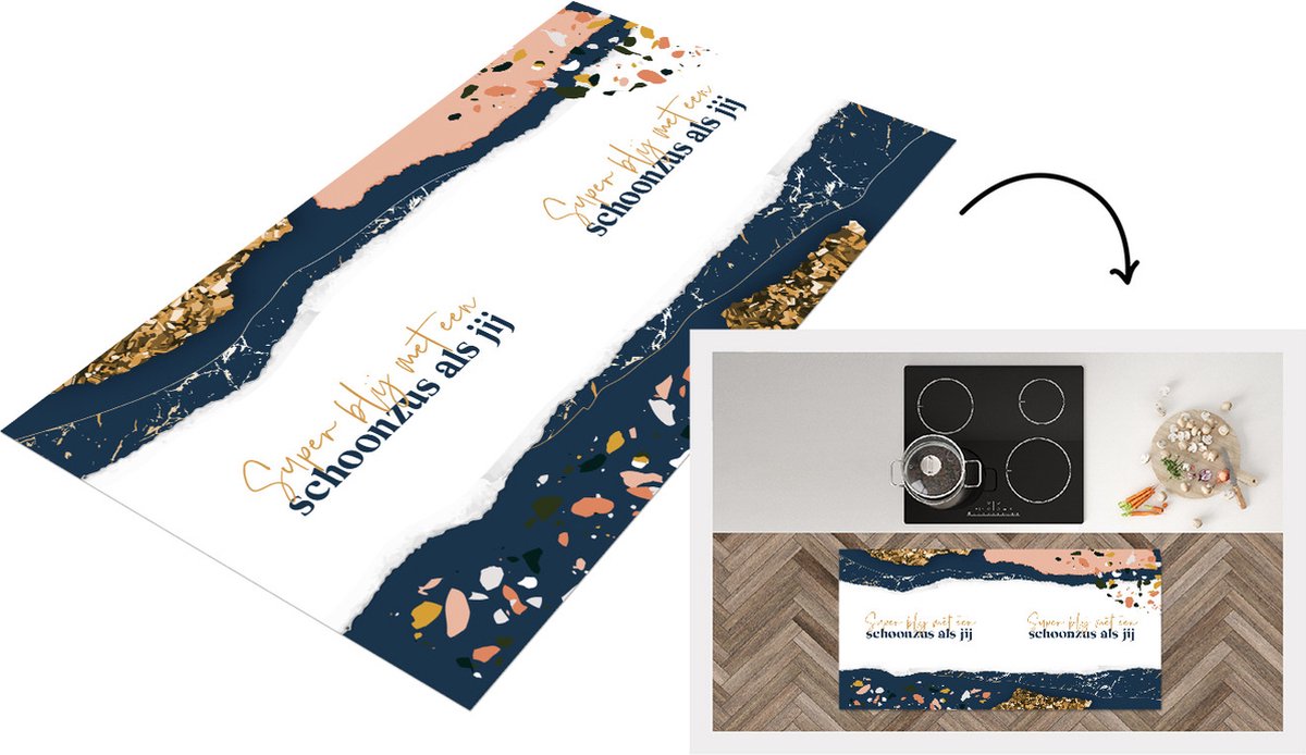 KitchenYeah Keukenloper - Loper keuken - Familie - Zus - Quotes - Design - Luxe - 120x60 cm - Keukenloper vinyl Multicolor
