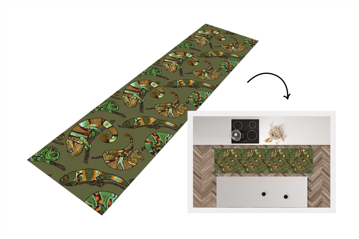 KitchenYeah Keukenloper - Loper keuken - Patroon - Jungle - Kameleons - 240x60 cm - Keukenloper vinyl Multicolor
