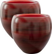 2x pot de fleurs / cache-pot au design moderne et élégant rouge vin Dia 33 cm et Hauteur 28 cm brillant