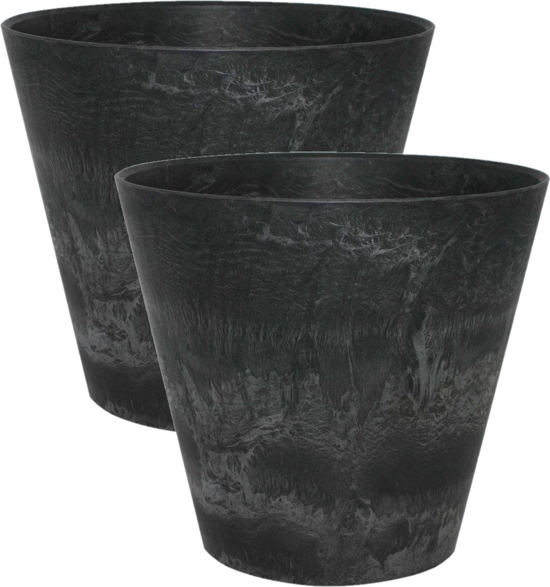 Ter Steege Bloempot - 2x stuks - zwart - natuursteen look - D32 x H29 cm - Artstone - bloempot