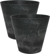 2x stuks plantenpot/bloempot tijdloze natuursteen look Dia 32 cm en Hoogte 29 cm in het Artstone zwart voor binnen/buiten