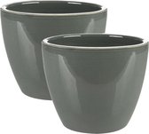 Set van 2x stuks plantenpot/Bloempot in een strakke Scandinavische look antraciet Dia 13 cm en Hoogte 11 cm glanzend