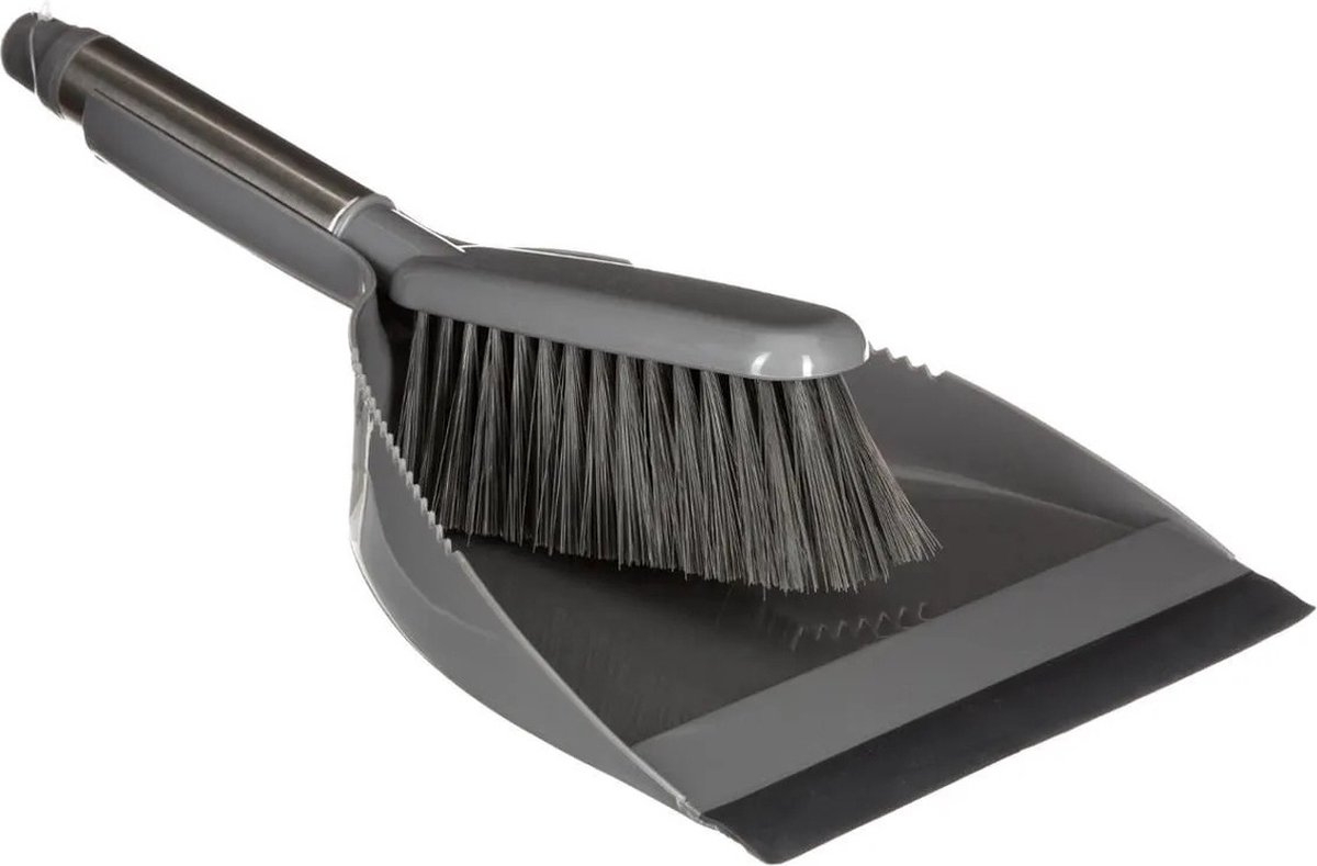 Goedkoopste 5Five Stoffer en blik grijs - 31 x 22 cm - kunststof met RVS handvat