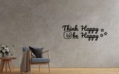 Stickerheld - Muursticker "Think Happy Be Happy" Quote - Woonkamer - Inspirerend - Engelse Teksten - Mat Zwart - 55x156cm