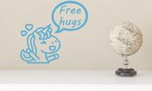 Stickerheld - Muursticker Free hugs - Woonkamer - Eenhoorn/Unicorn - Cadeau - Mat Lichtblauw - 55x59.1cm