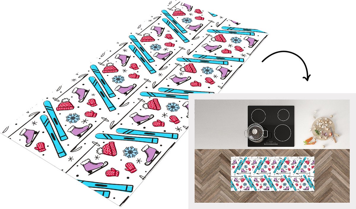 KitchenYeah Keukenloper - Loper keuken - Wintersport - Patronen - Schaatsen - Keukenloper vinyl Multicolor