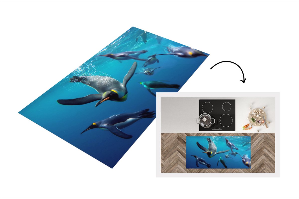 KitchenYeah Keukenloper - Loper keuken - Pinguïns onder water - 120x60 cm - Keukenloper vinyl Multicolor