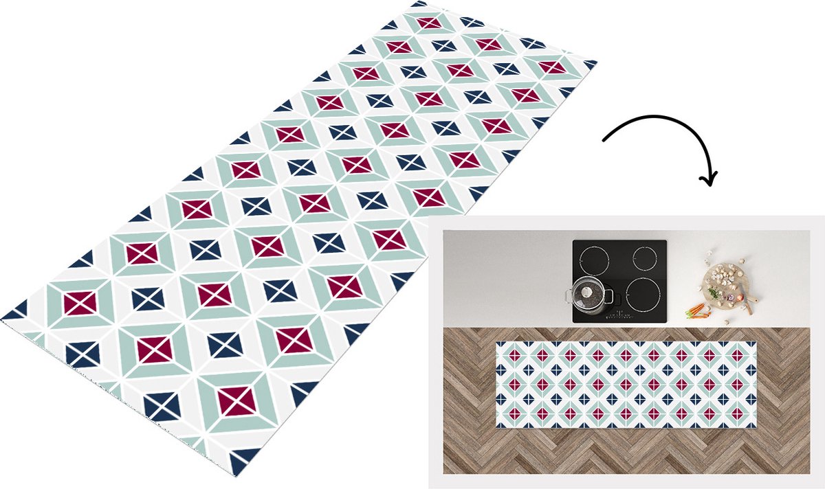 KitchenYeah Keukenloper - Loper keuken - Patronen - Tegel - Abstract - 180x60 cm - Keukenloper vinyl Multicolor