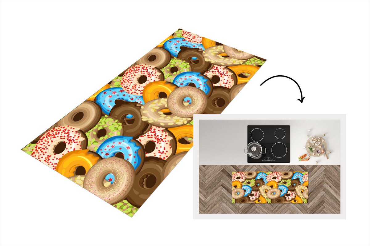 KitchenYeah Keukenloper - Loper keuken - Donuts - Patronen - Sterren - Keukenloper vinyl Multicolor