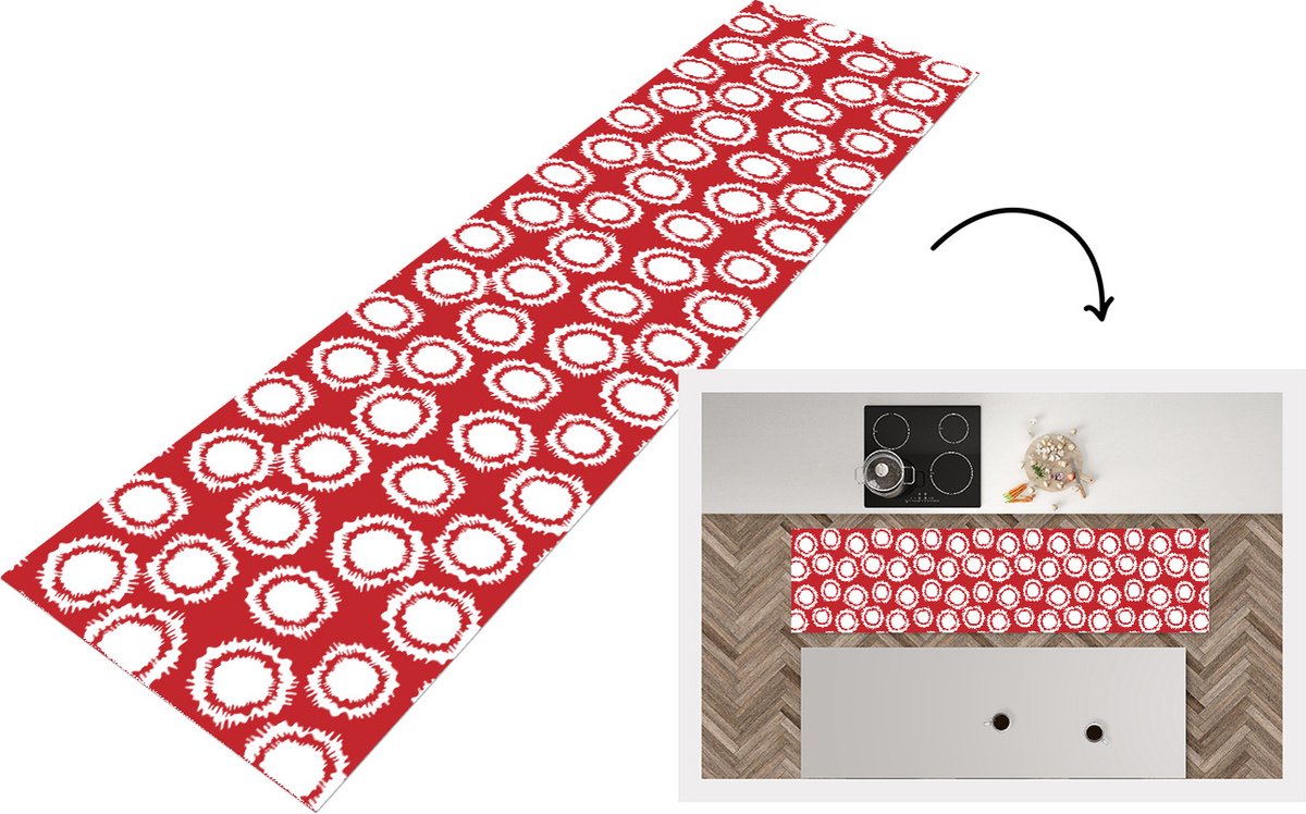 KitchenYeah Keukenloper - Loper keuken - Stippen - Rood - Patroon - 240x60 cm - Keukenloper vinyl Multicolor
