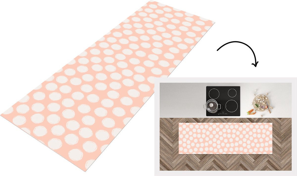 KitchenYeah Keukenloper - Loper keuken - Stippen - Roze - Patroon - 180x60 cm - Keukenloper vinyl