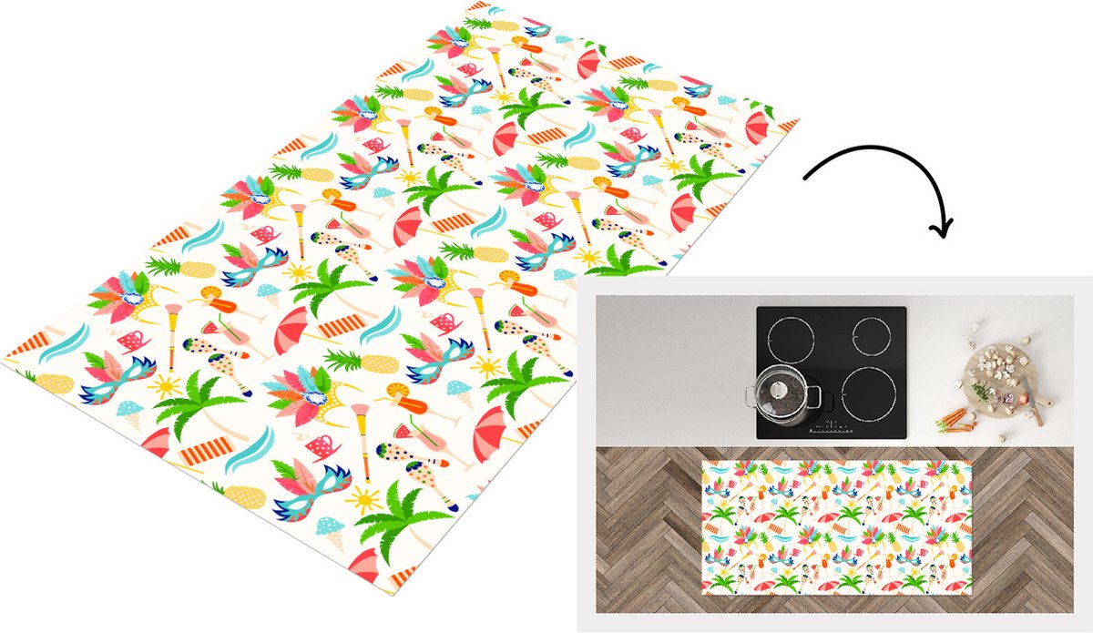 KitchenYeah Keukenloper - Loper keuken - Patroon - Brazilië - Carnaval - 120x60 cm - Keukenloper vinyl Multicolor