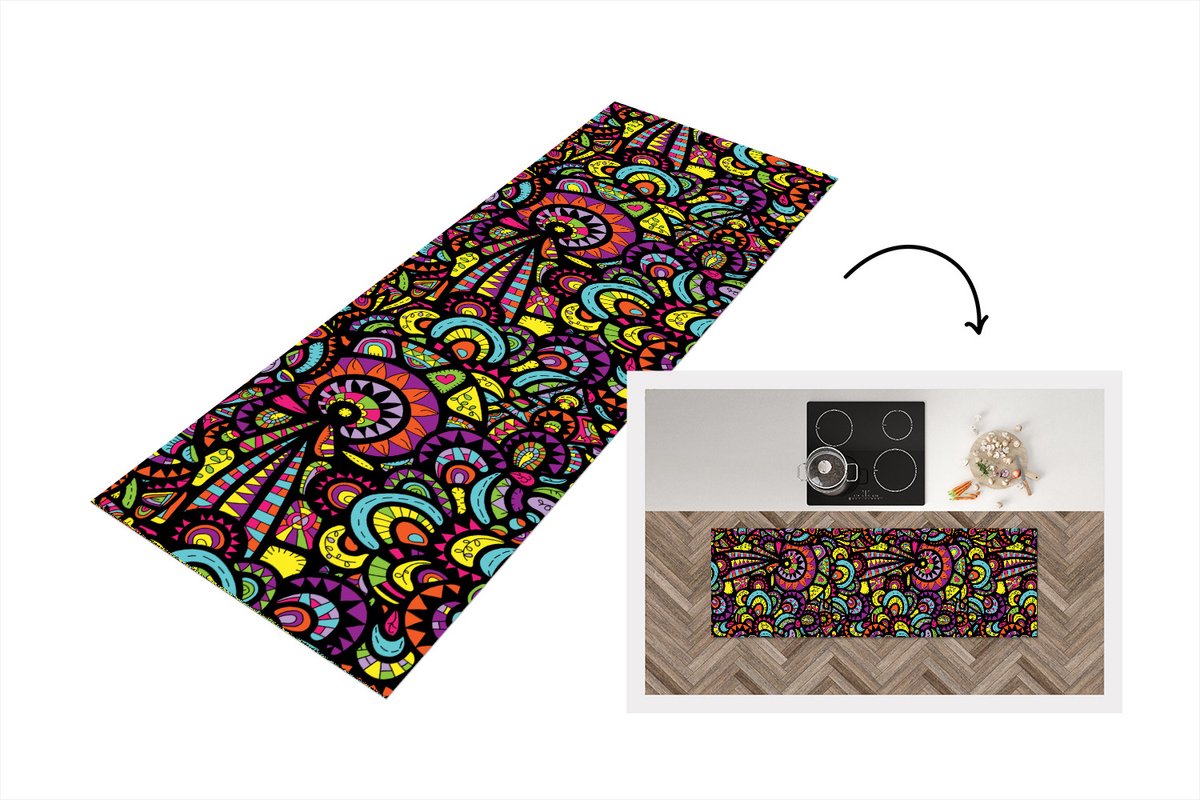 KitchenYeah Keukenloper - Loper keuken - Design - Mandala - Regenboog - Keukenloper vinyl multicolor, foto 4