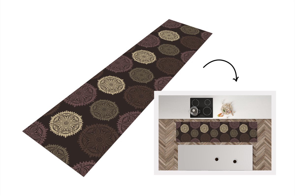 KitchenYeah Keukenloper - Loper keuken - Design - Mandala - Bruin - Keukenloper vinyl, foto 4