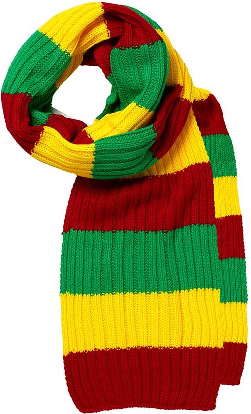 Echarpe de Fête 2 x 2 côtes rouge-jaune-vert - Taille unique - Echarpe tricot - Echarpe homme - Echarpe femme - Echarpe Limbourg - Echarpe Carnaval - Apollo