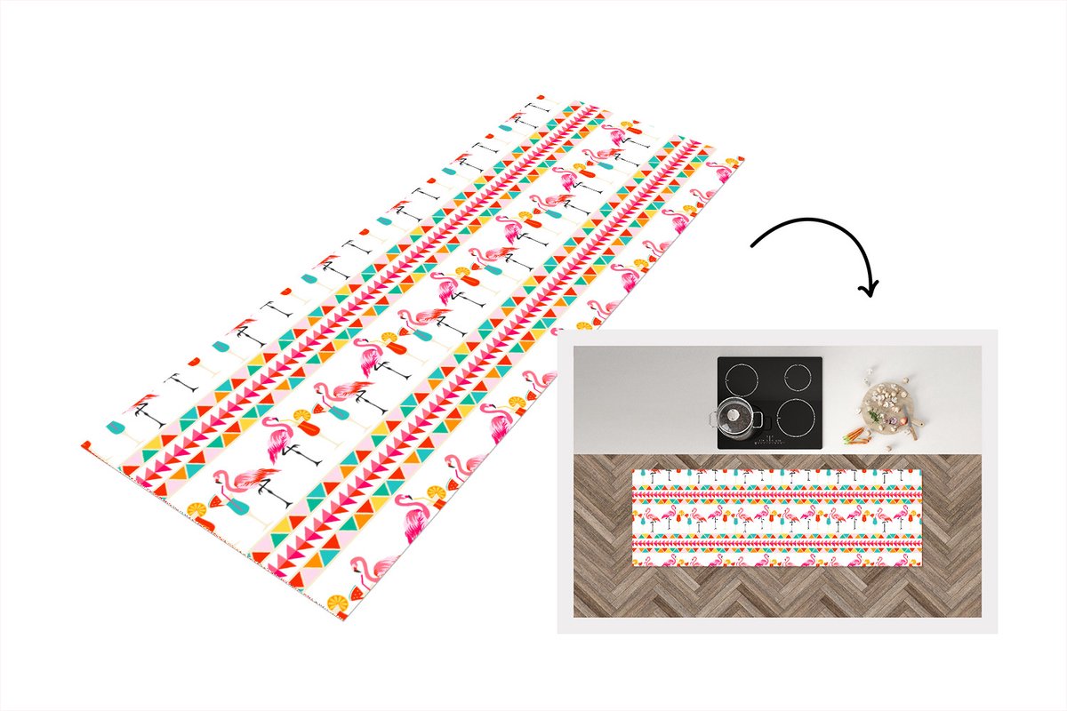 KitchenYeah Keukenloper - Loper keuken - Flamingo - Zomer - Cocktail - Patroon - 180x60 cm - Keukenloper vinyl Multicolor