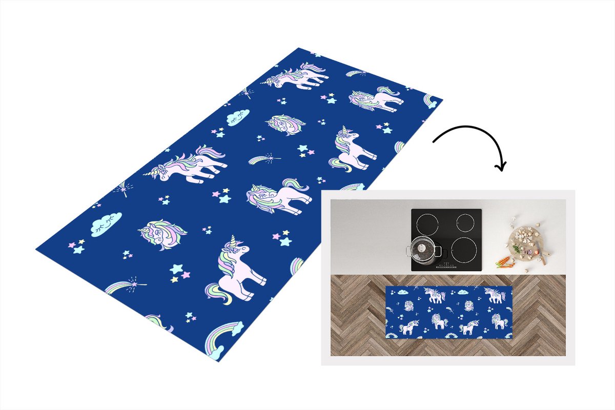 KitchenYeah Keukenloper - Loper keuken - Unicorn - Sterren - Patroon - 120x50 cm - Keukenloper vinyl Multicolor