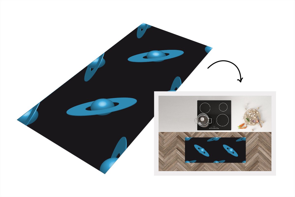 KitchenYeah Keukenloper - Loper keuken - Planeten - Blauw - Kinderen - Design - 120x50 cm - Keukenloper vinyl Multicolor