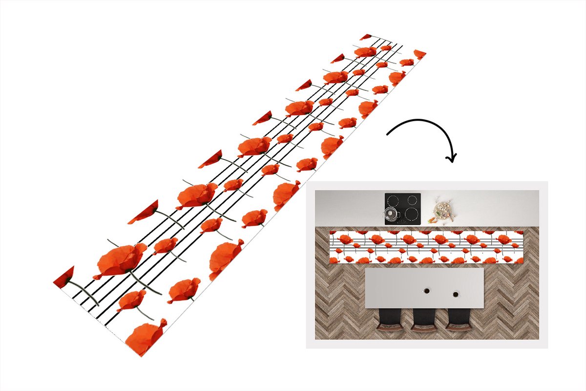 KitchenYeah Keukenloper - Loper keuken - Muziek - Notenbalk - Klaproos - 300x50 cm - Keukenloper vinyl Multicolor
