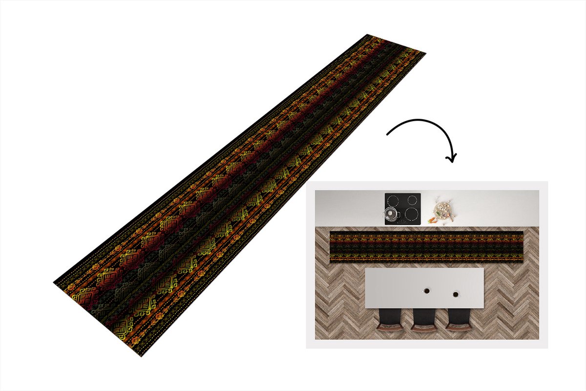 KitchenYeah Keukenloper - Loper keuken - Afrika - Patronen - Abstract - 300x50 cm - Keukenloper vinyl Multicolor