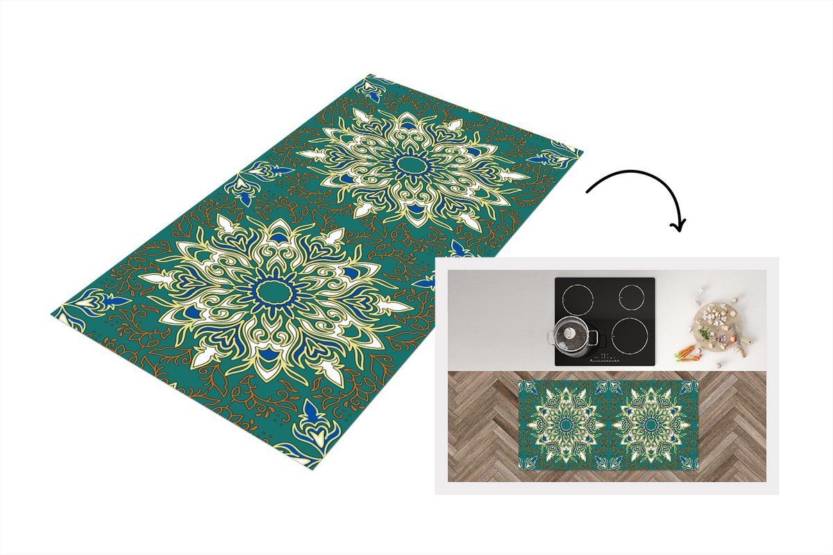 KitchenYeah Keukenloper - Loper keuken - Mandala - Patronen - Zen - 120x60 cm - Keukenloper vinyl Multicolor