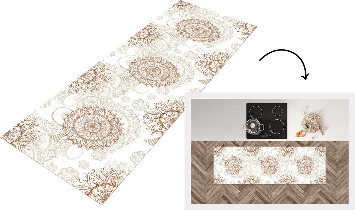 KitchenYeah Keukenloper - Loper keuken - Mandala - Azië - Patronen - Zen - 150x50 cm - Keukenloper vinyl Multicolor